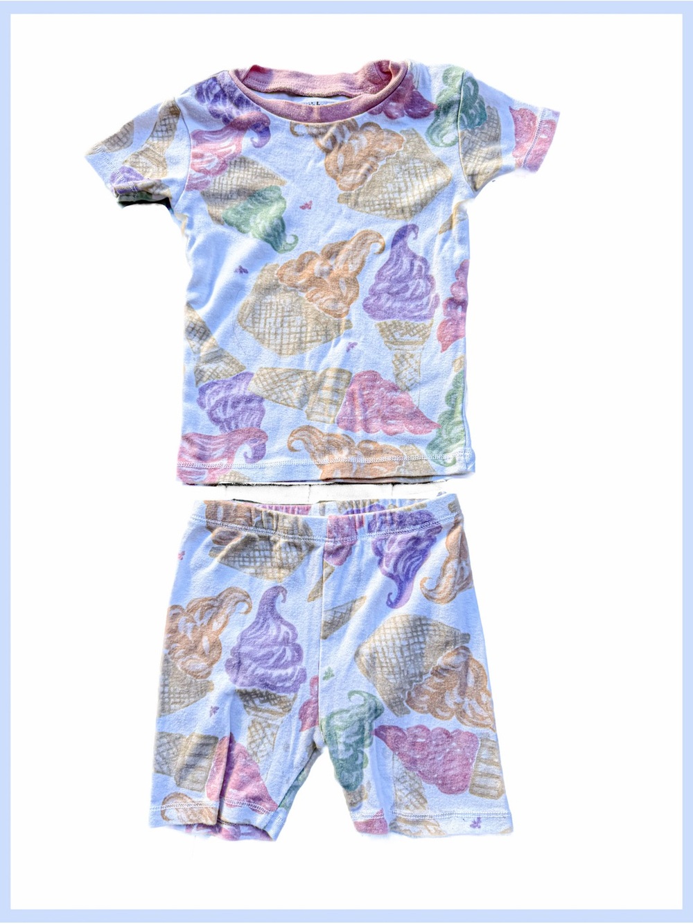 Burt's Bees Baby Ice Cream Cone Pajama Set Shorts PJs Girl Summer Organic 2t GUC